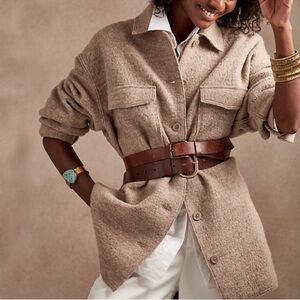 Banana Republic Wool Shirt Utility Jacket XS Tan Oversized Shacket Minimalist